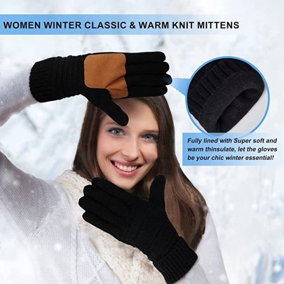 NEW Women Knit Wool Warm Thermal Thinsulate Lined Gloves - Picture 7 of 11